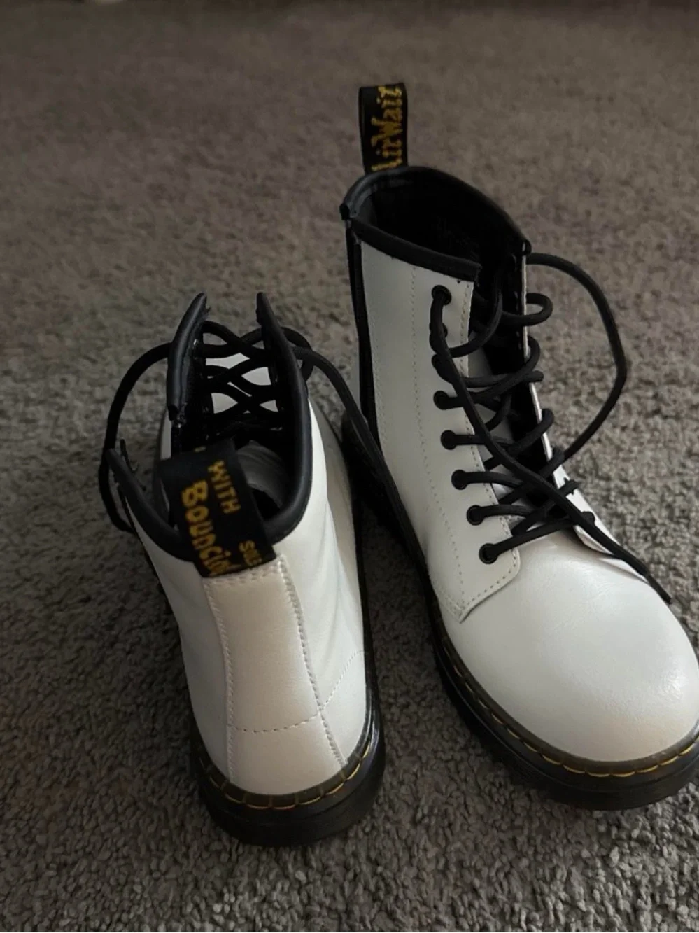 Dr. Martens White Lace-Up Boots with Black Trim